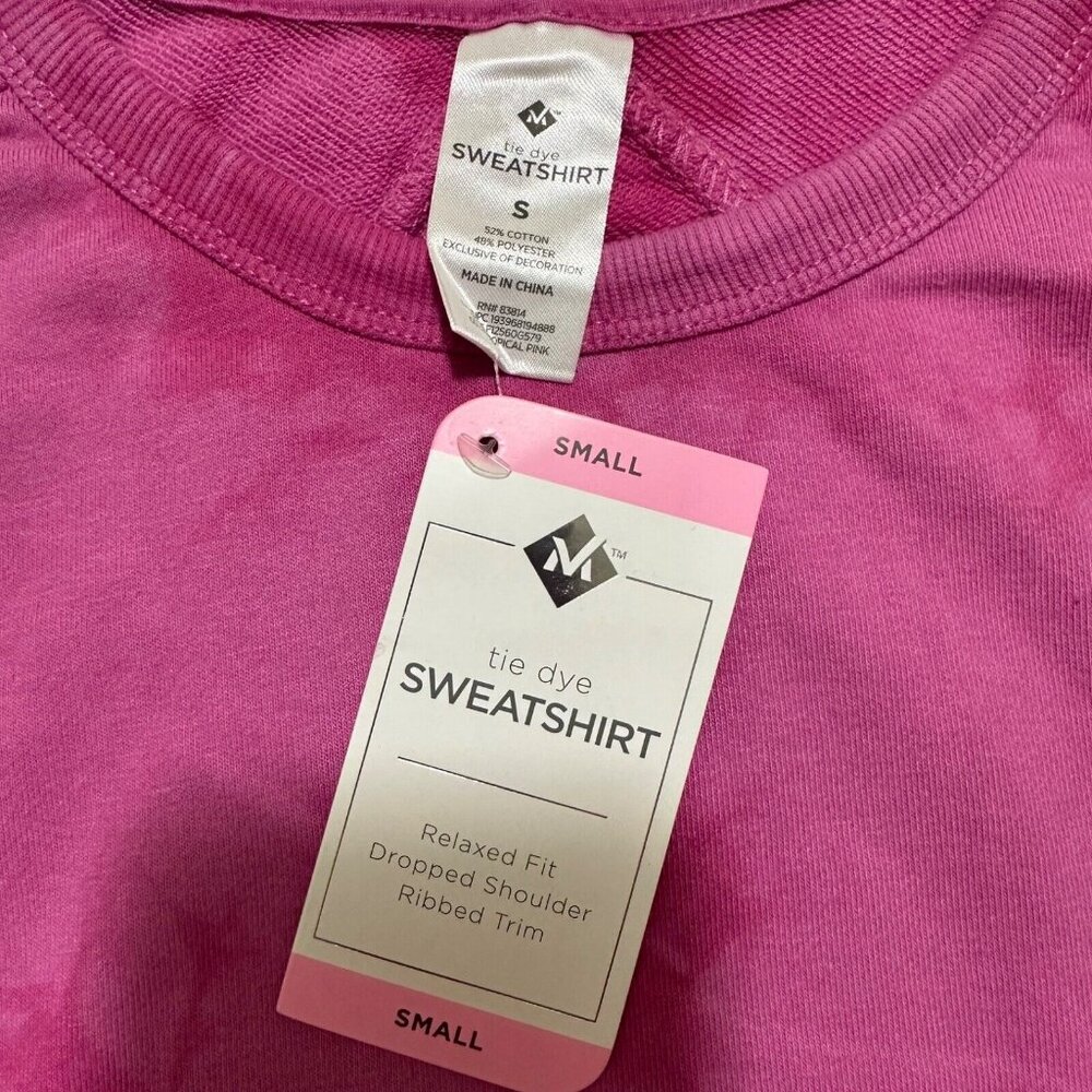 Members Mark WomenSize S Tropical Pink Tie Dye Relaxed Fit Sweatshirt NWT - Picture 3 of 4